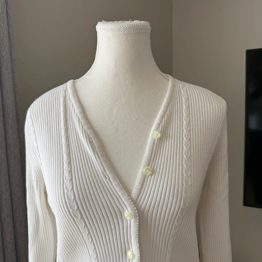 Worthington | Vintage women's small White Button-Up ribbed Cardigan - Picture 2 of 5